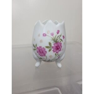 Napcoware Egg Shaped Vase Footed 3 Toed Pink Roses Floral 5525 - 4"